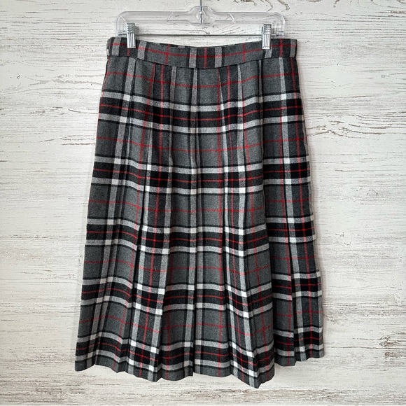 VINTAGE 80s Plaid Pleated Wool Midi Skirts Lot of TWO Academia Made in USA - Picture 12 of 15